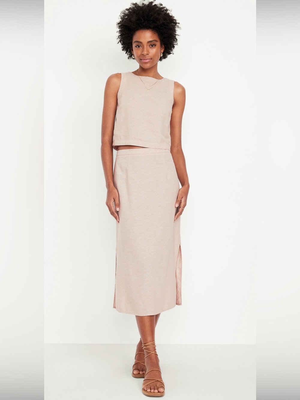{Old Navy} Mid-Rise Linen-Blend Midi Skirt Size M
